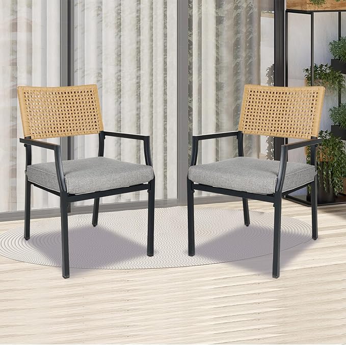 Grand Patio Outdoor Dining Chair Set of 2, 2-Piece Stackable Wicker Chairs by GrandPatio