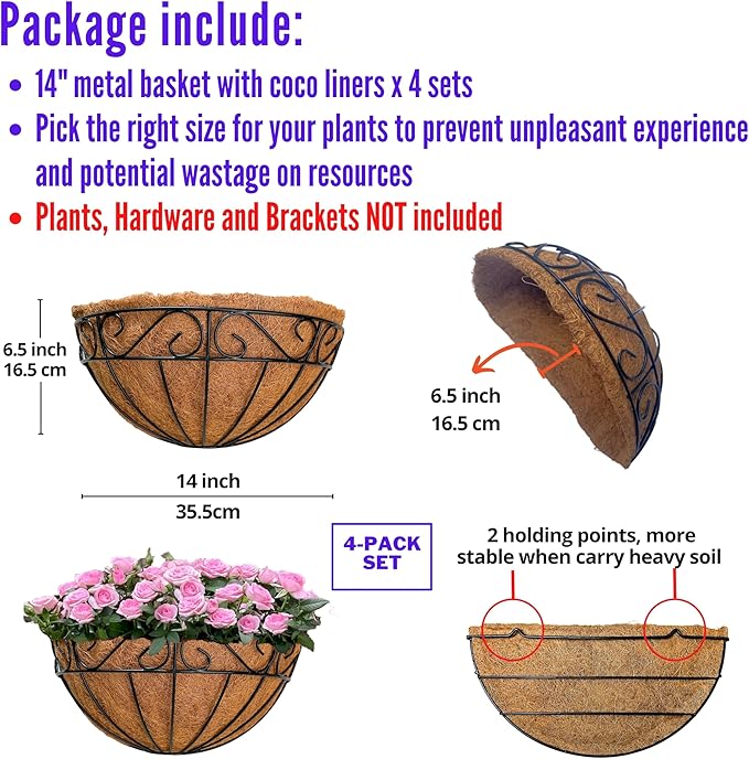 LaLaGreen Outdoor Wall Planters, 4 Pack, 14 Inch Large Balcony Planter Railings - Image 2