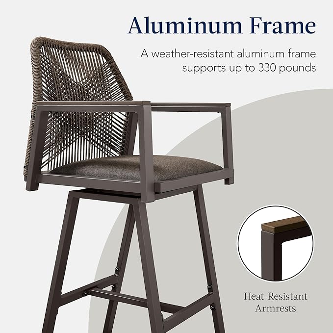 Best Choice Products Outdoor Bar Stools Set of 2, Bar Height, 360° Swivel - Image 8