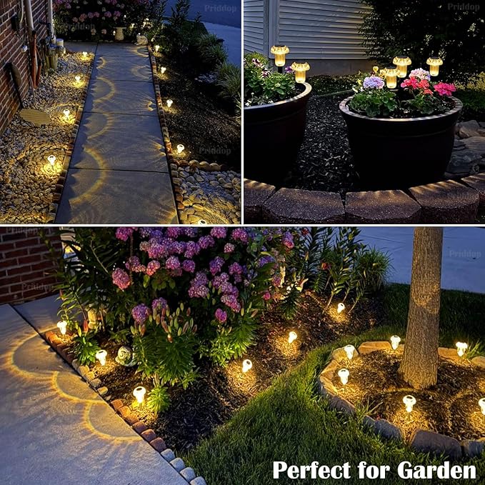 Solar Lights Outdoor Pathway Waterproof 8 Pack Warm White LED Acrylic Mushroom - Image 4