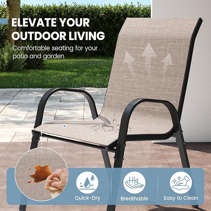 Patio Dining Chairs Set of 4, Stackable Dining Chairs High Back, Breathable - Image 4
