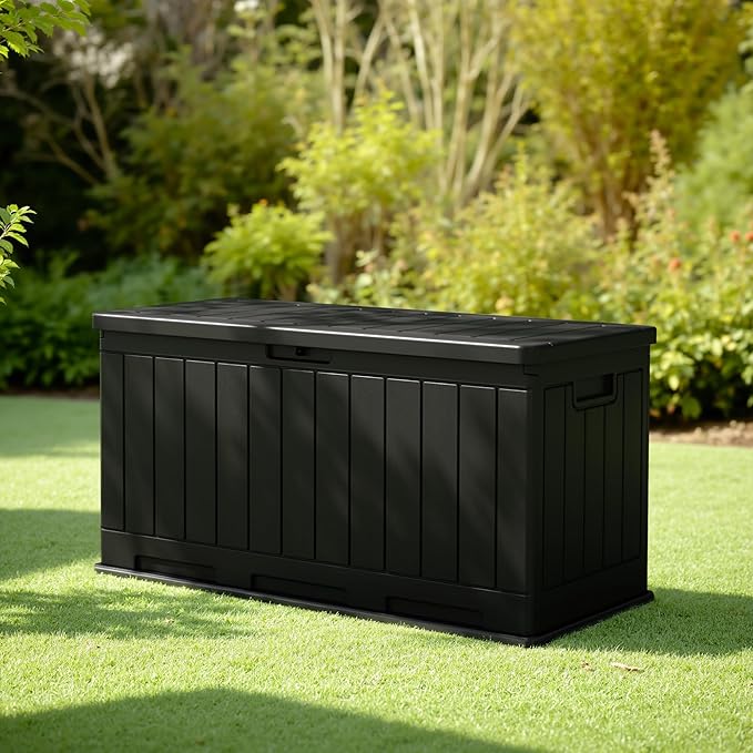 JUMMICO 90 Gallon Waterproof Resin Deck Box, Double Wall Outdoor Storage Box - Image 6