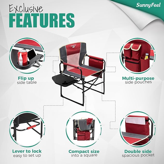 SUNNYFEEL Camping Directors Chair, Heavy Duty, Oversized Portable Folding Chair - Image 5