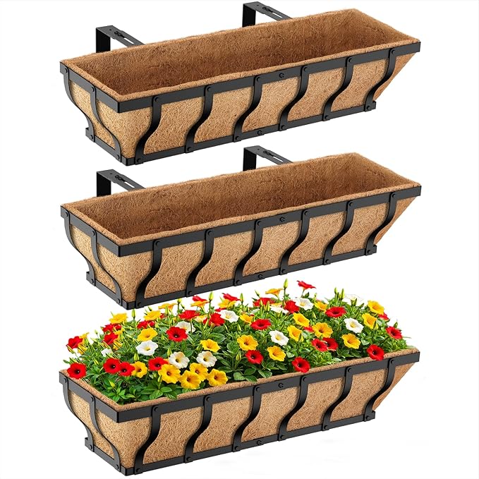 Railing Planter Boxes, Heavy Duty Window Box Planters, Adjustable Balcony by VOXOR