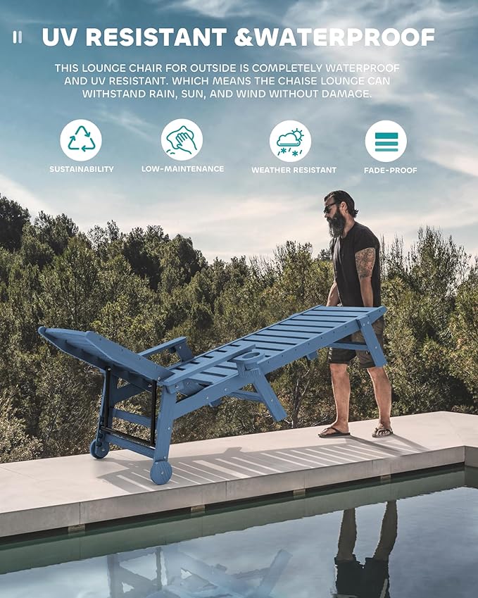 SERWALL Patio Chaise Lounge Chair, Poly Lounge Chair - Image 6