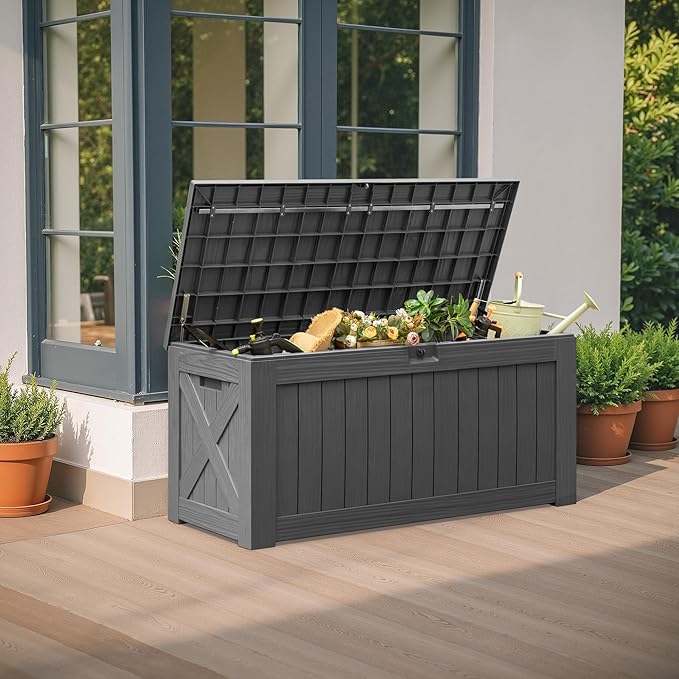Flamaker Resin Deck Box 120 Gallon Waterproof Large Outdoor Indoor Storage Box - Image 7