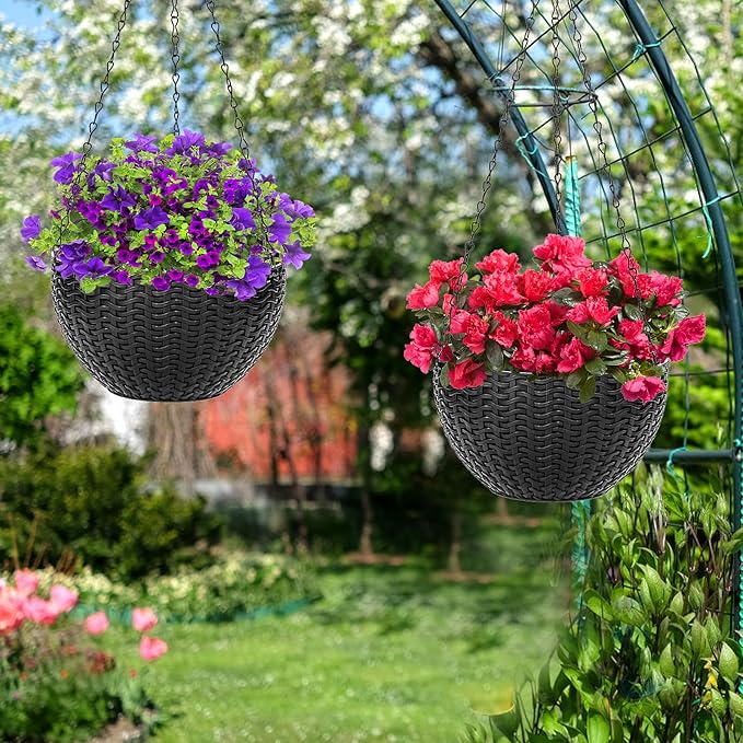 Foraineam 4 Pack Black Hanging Planters, 8.2 inch Hanging Flower Basket Planter - Image 7