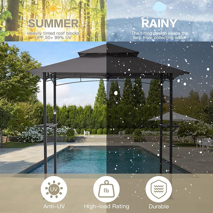 AECOJOY 8' x 5' Outdoor Grill Gazebo Canopy, BBQ Canopy - Image 3