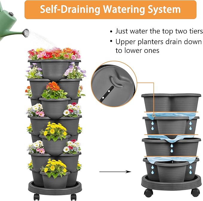VECELO 7 Tier Vertical Garden Planter, Self Watering Stackable Planters - Image 3