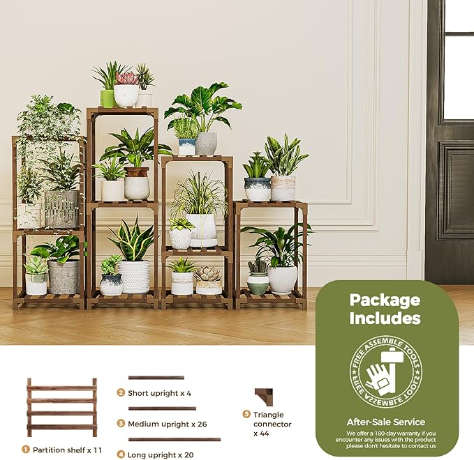 Bamworld Plant Stands Indoor 4 Sets Plant Shelves Outdoor Wooden Plant Holder - Image 7
