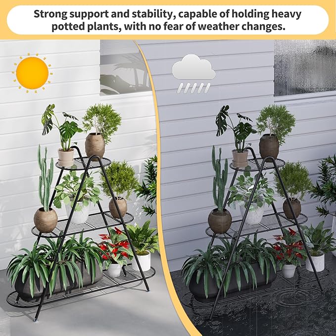 Plant Stand for Patio, 3-Tier Metal Plant Shelf–Indoor/Outdoor Display Rack for - Image 5