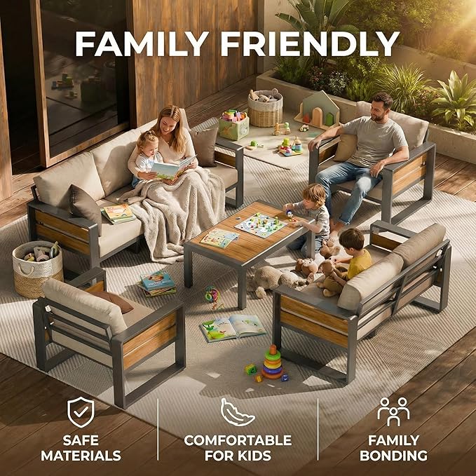 ZANDOR Aluminum Outdoor Patio Furniture Set, 5-Piece Metal Modern Outside - Image 3