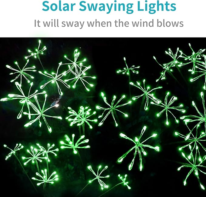 JJGoo Solar Garden Lights, New Upgraded 2 Pack Solar Swaying Starburst Light - Image 3