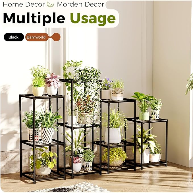 Bamworld Plant Stands Indoor 4 Sets Plant Shelves Outdoor Metal Plant Holder - Image 2