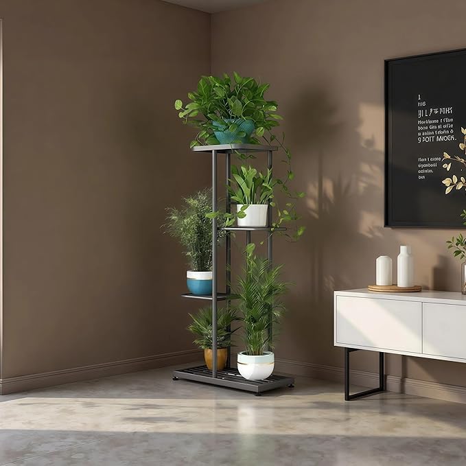 LINZINAR Plant Stand Indoor Outdoor Corner 4 Tier Metal Plant Shelf Patio Plant - Image 5