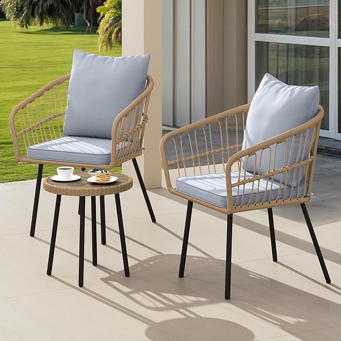 DWVO 3 Piece Patio Bistro Set, Patio Furniture Set Outdoor Wicker Bistro Rattan by DWVO