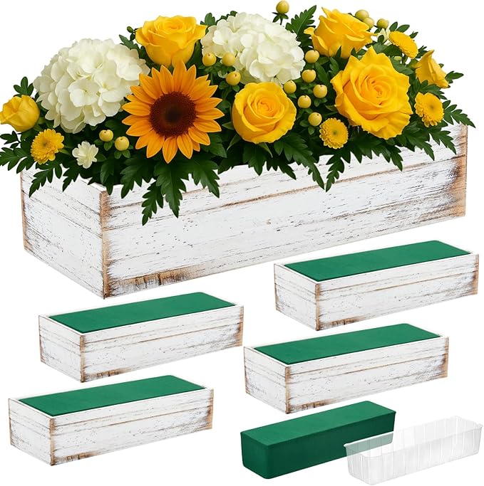 Dandat 5 Set Wood Boxes for Centerpieces 12x4 Inch Rectangle Wooden Planter Box by Dandat