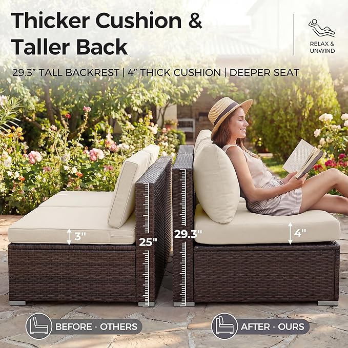 NICESOUL 8 Seat 29.3'' High Back Outdoor Furniture Set, Extra Large Rattan - Image 7