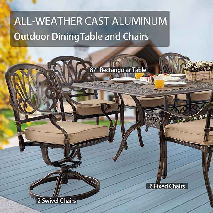 9-Piece Cast Aluminum Patio Furniture, Outdoor Dining Sets - Image 3