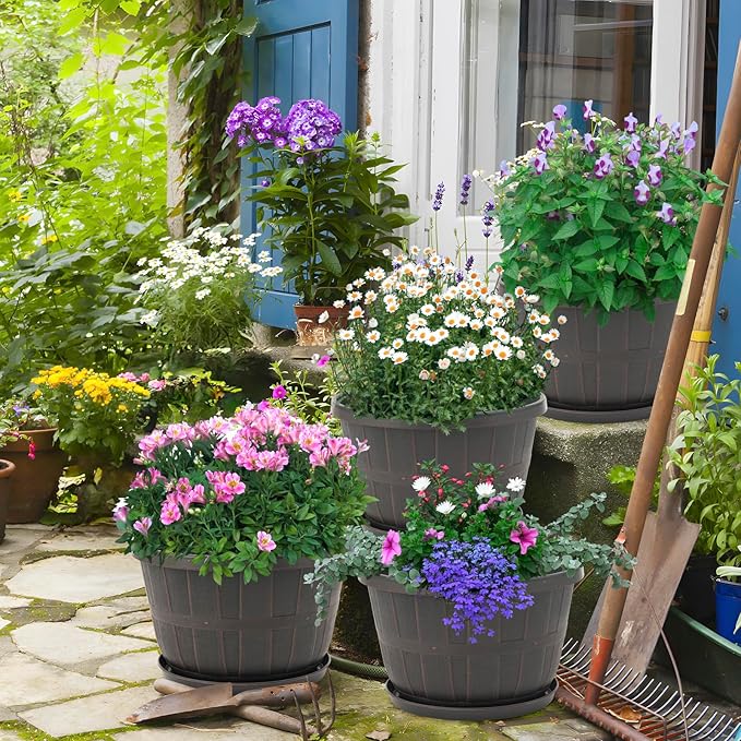 Quarut 14 Inch Plastic-Flower-Pot-for-Indoor-Plants, 4 Pack Large Outdoor - Image 6