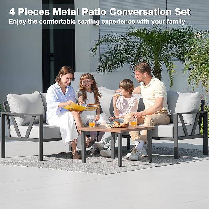 Outdoor Furniture Set, 6 Pieces Outdoor Couch Sectional, L Shaped Metal Patio - Image 2