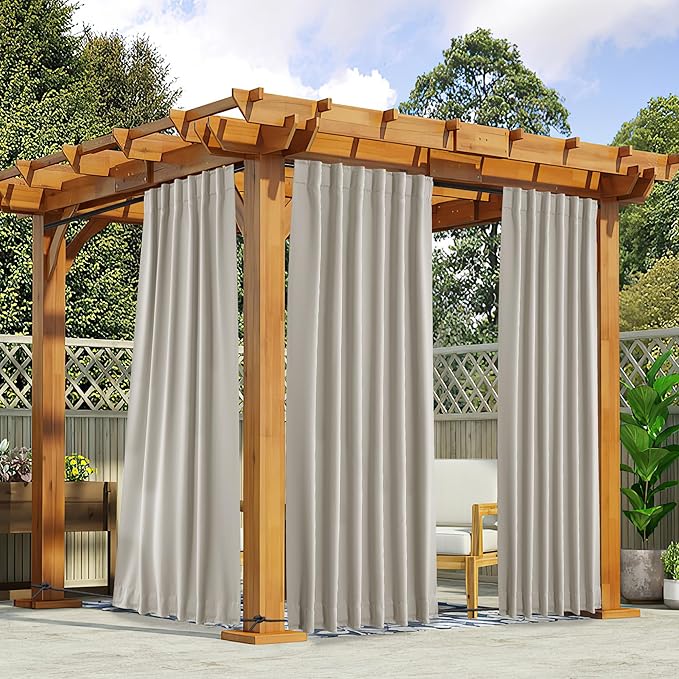 NICETOWN 2 Panels Natural Gazebo Curtains Outdoor Waterproof & Windproof by NICETOWN