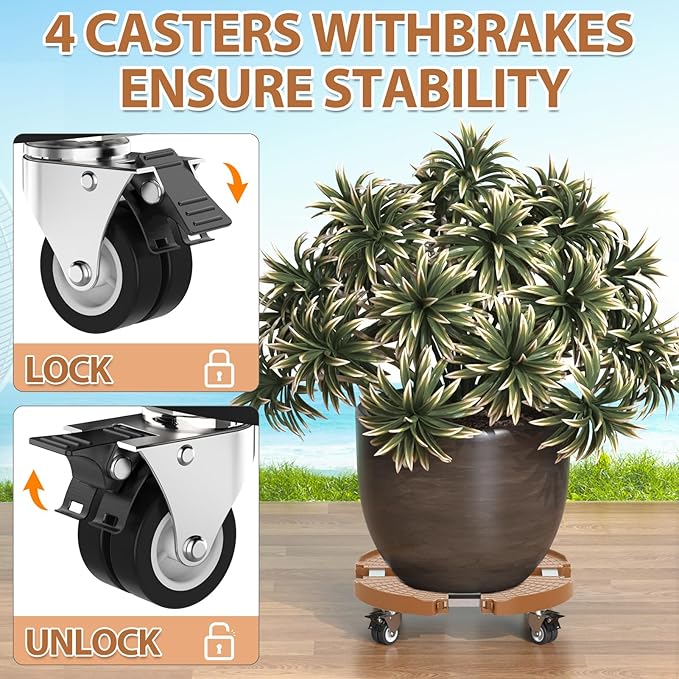 VANCASTLE Plant Caddy with Lockable Wheels Heavy Duty 450lbs Capacity, 15-22 - Image 3