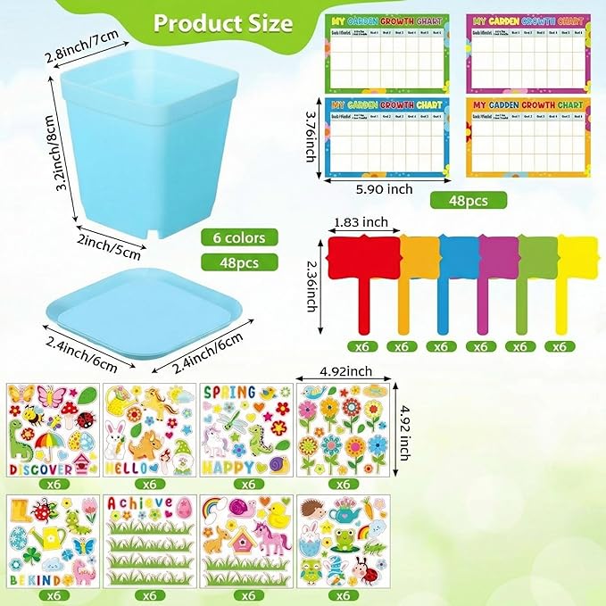 Capoda 48 Sets Garden Flower Pots Crafts Kit DIY Spring Plastic Seedling - Image 2