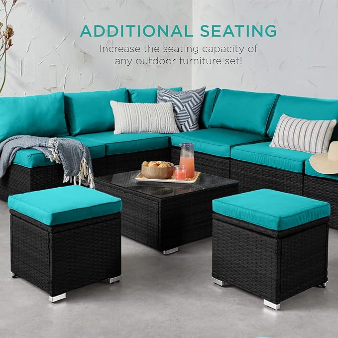 Best Choice Products Set of 2 Wicker Ottomans, Additional Seating, Side Table - Image 7