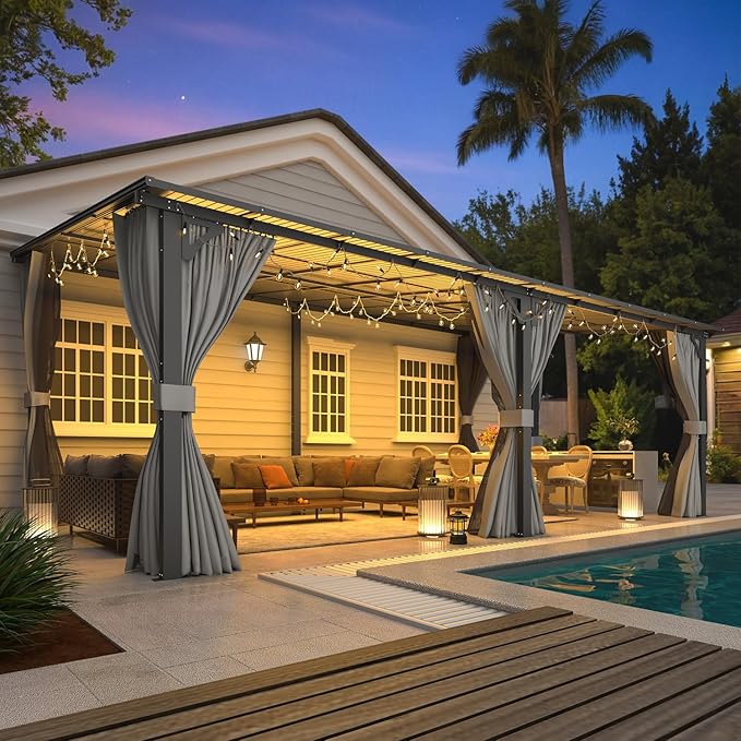 AECOJOY 20' X 12' Gazebo for Patio, Large Wall-Mounted Lean to Pergola Gazebo - Image 3