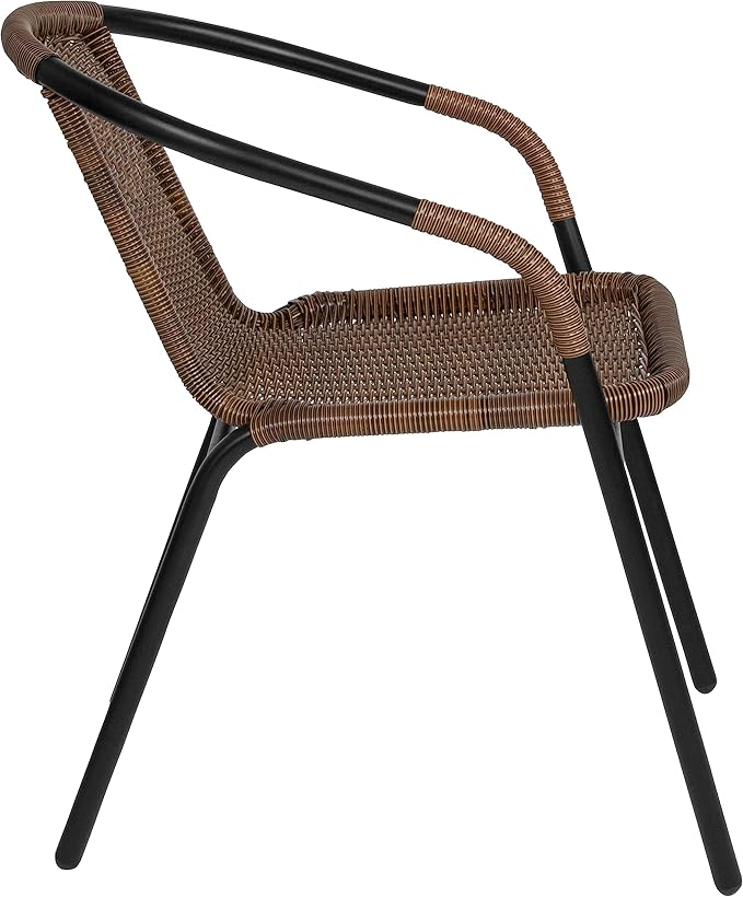 EMMA + OLIVER Set of 4 Modern Rattan Indoor/Outdoor Stack Chairs, Stacking - Image 8