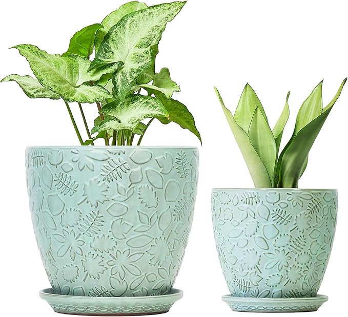 8 Inch + 6 Inch Plant Pots for Indoor Plants, Ceramic Planter by Bestseler
