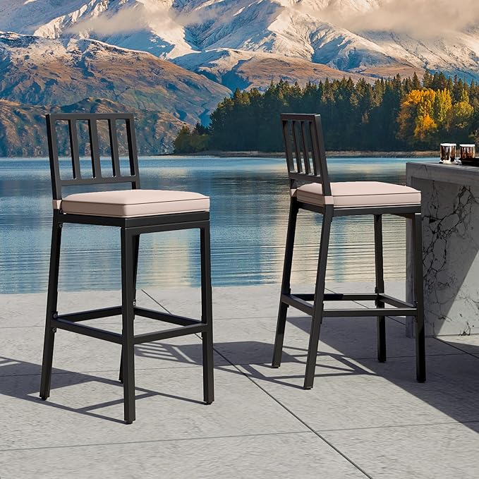 YITAHOME Outdoor Bar Stools Set of 2, Cushioned Metal Outdoor Bar Stools - Image 2