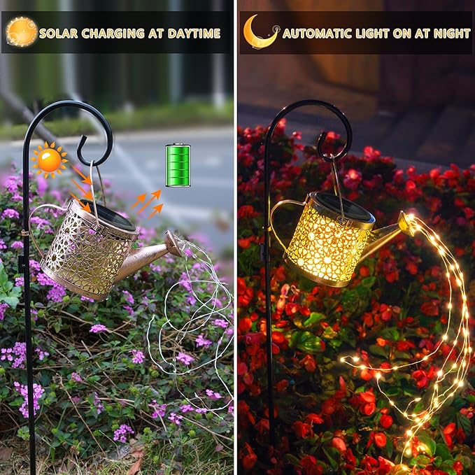Solar Lights Outdoor Decorative, 2 Pack Metal Watering Can Lights Waterproof - Image 5