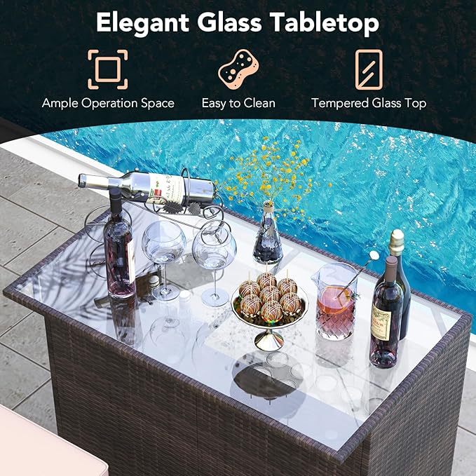 Tangkula 3 Piece Patio Bar Set, Outdoor Rattan Bar Table and 2 Stools - Image 6