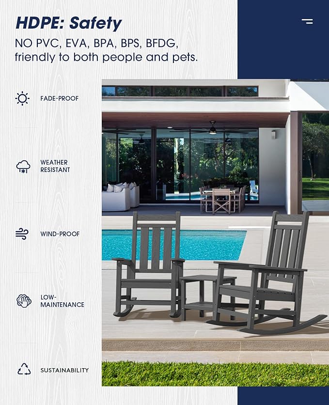 KINGYES Oversized Outdoor Rocking Chair Set of 8, All-Weather Patio Rocking - Image 8