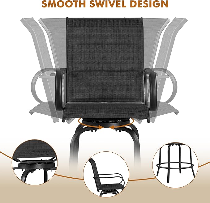 Yaheetech 2 Piece Patio Swivel Bar Stools Texteline Bistro Chairs - Image 5