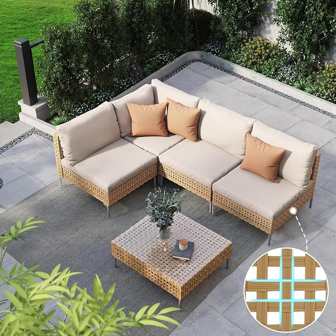 Grand patio 5-Piece Wicker Patio Furniture Set, Boho Outdoor Sectional Sofa by GrandPatio