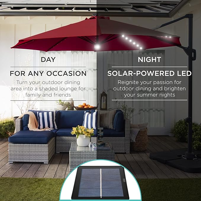Best Choice Products 10ft Solar LED Cantilever Patio Umbrella, 360-Degree - Image 3