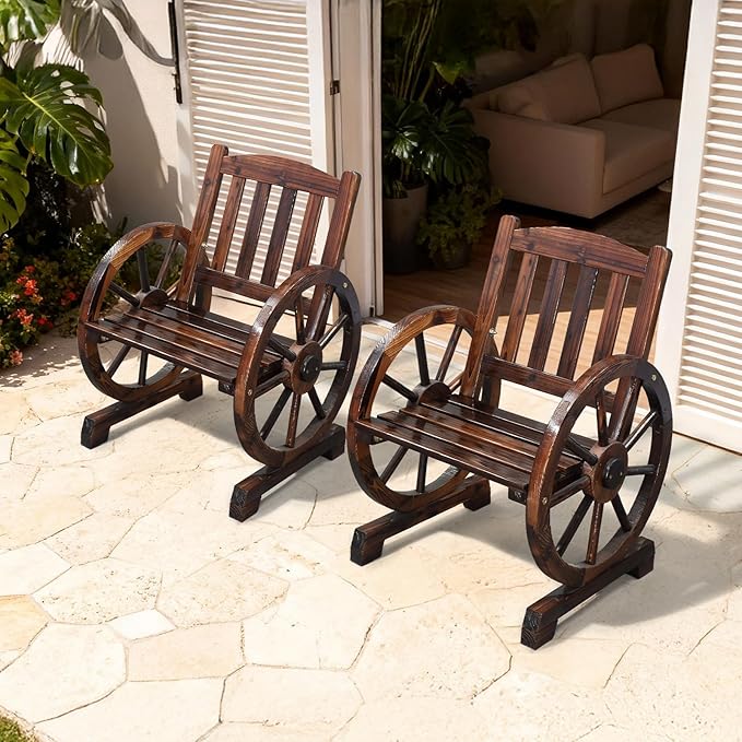 VINGLI Rustic Wooden Patio Chair - Image 9