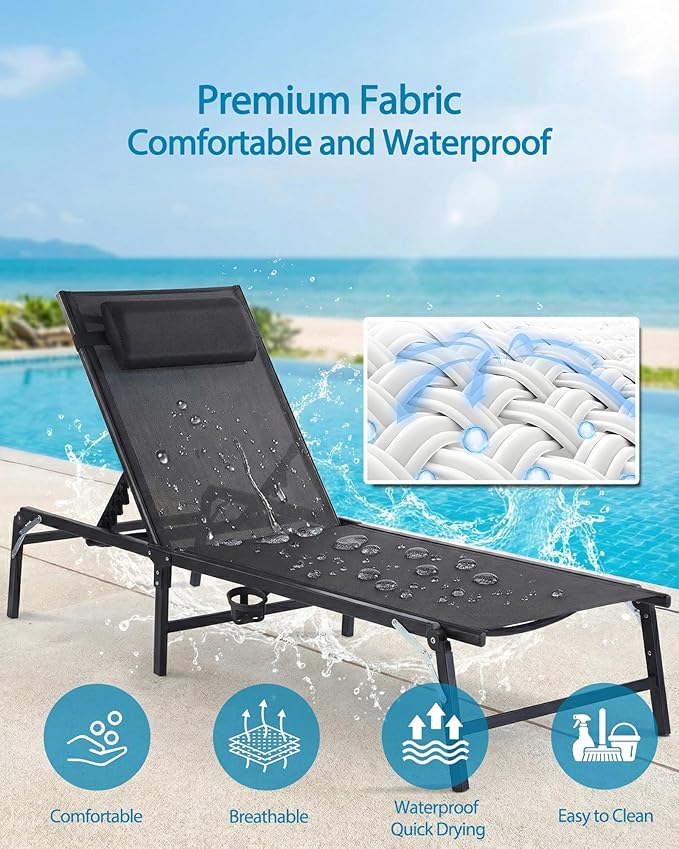 2 Pack Foldable Chaise Lounge Chair - Image 5