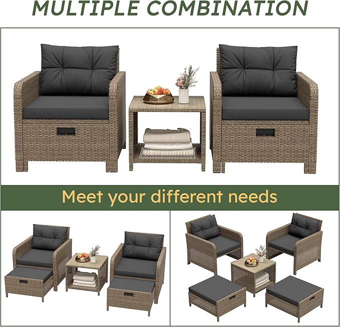 LHBcraft Outdoor Furniture 5 Piece Patio Conversation Set, PE Rattan Patio Set - Image 6