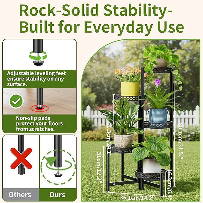 Plant Stand Indoor Outdoor, 5 Tier Corner Metal Flower Display Holder Shelf - Image 3