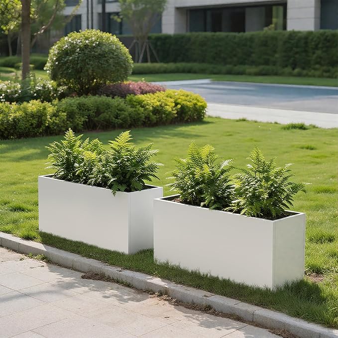 Galvanized Steel Garden Planter 36” x 12” x 16” White Metal Planter Box Modern - Image 2