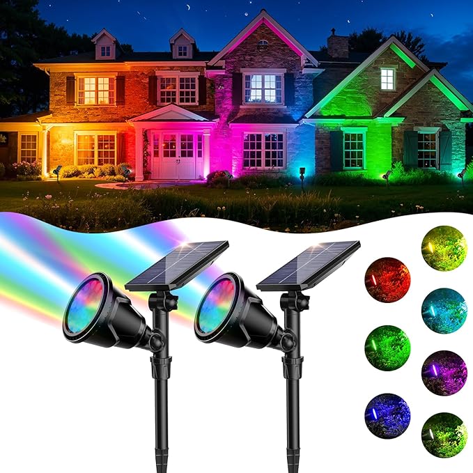 ROSHWEY Solar Spot Lights Outdoor, 7 Colors Halloween Christmas Outdoor Lights by ROSHWEY