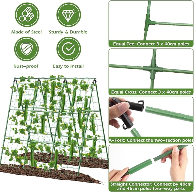 Cucumber Trellis for Raised Beds, 45 x 53 Inch Adjustable Size A-Frame Garden - Image 3