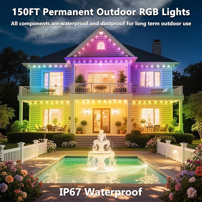 150FT Permanent Outdoor RGB Lights, IP67 Waterproof Smart Eave Lighting - Image 4