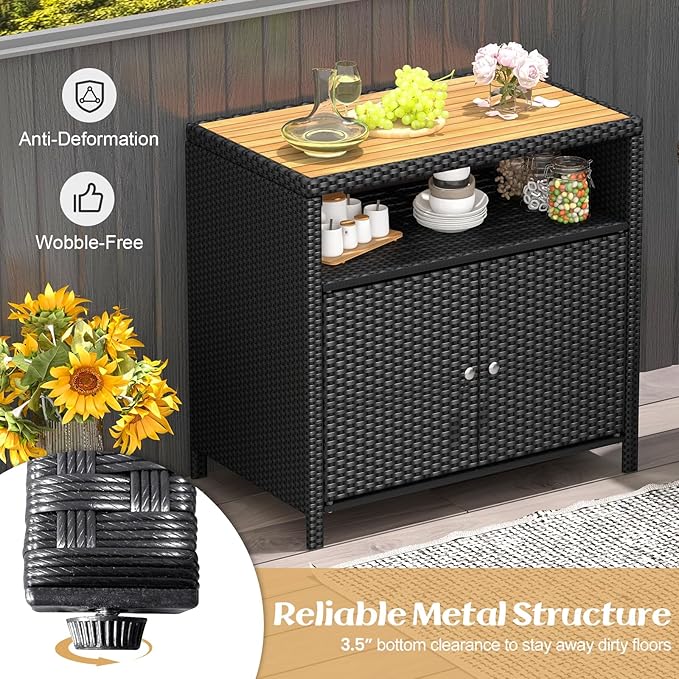 Tangkula Rattan Outdoor Storage Cabinet, Patiojoy Outdoor Cabinet - Image 5