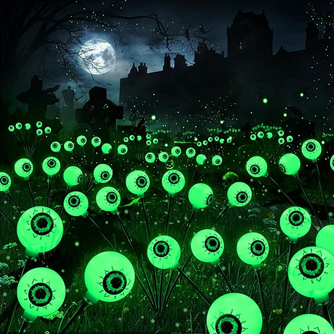 BrizLabs Solar Halloween Lights, 2 Pack 12 LED 2 Modes Halloween Eyeball Lights by BrizLabs