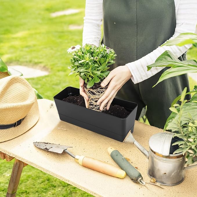 GREANER Black Rectangle Window Boxes, 3 Pack 12x3.8 Inch Herb Planters - Image 5